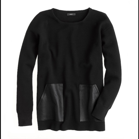 J.Crew 100% Merino Wool Leather Pocket Tunic Sweater Black Longline Style 02624 - Picture 2 of 16